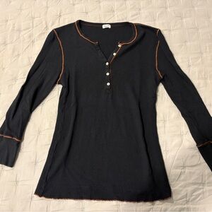 Splendid Charcoal Henley with Tangerine Stitching